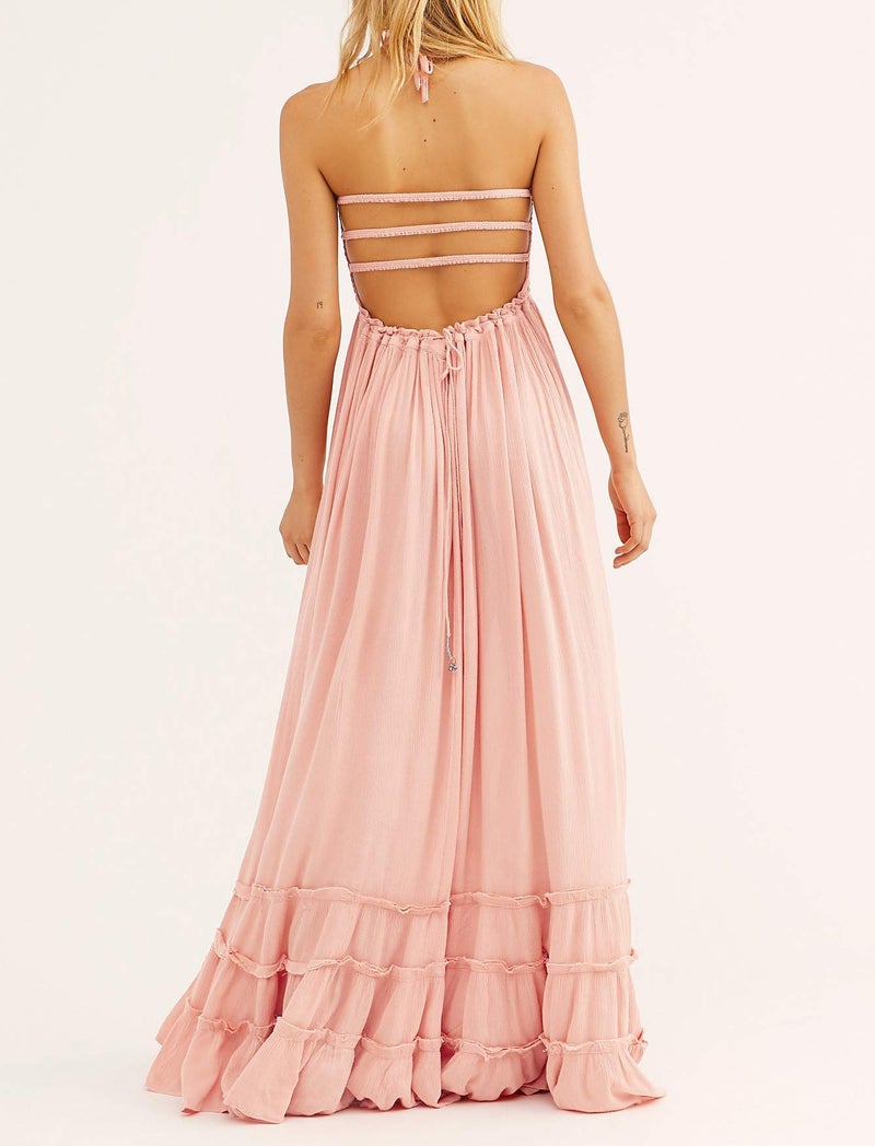 R.Vivimos Womens Summer Boho Sexy Backless Long Dresses (X-Large, Blush) - Image 2